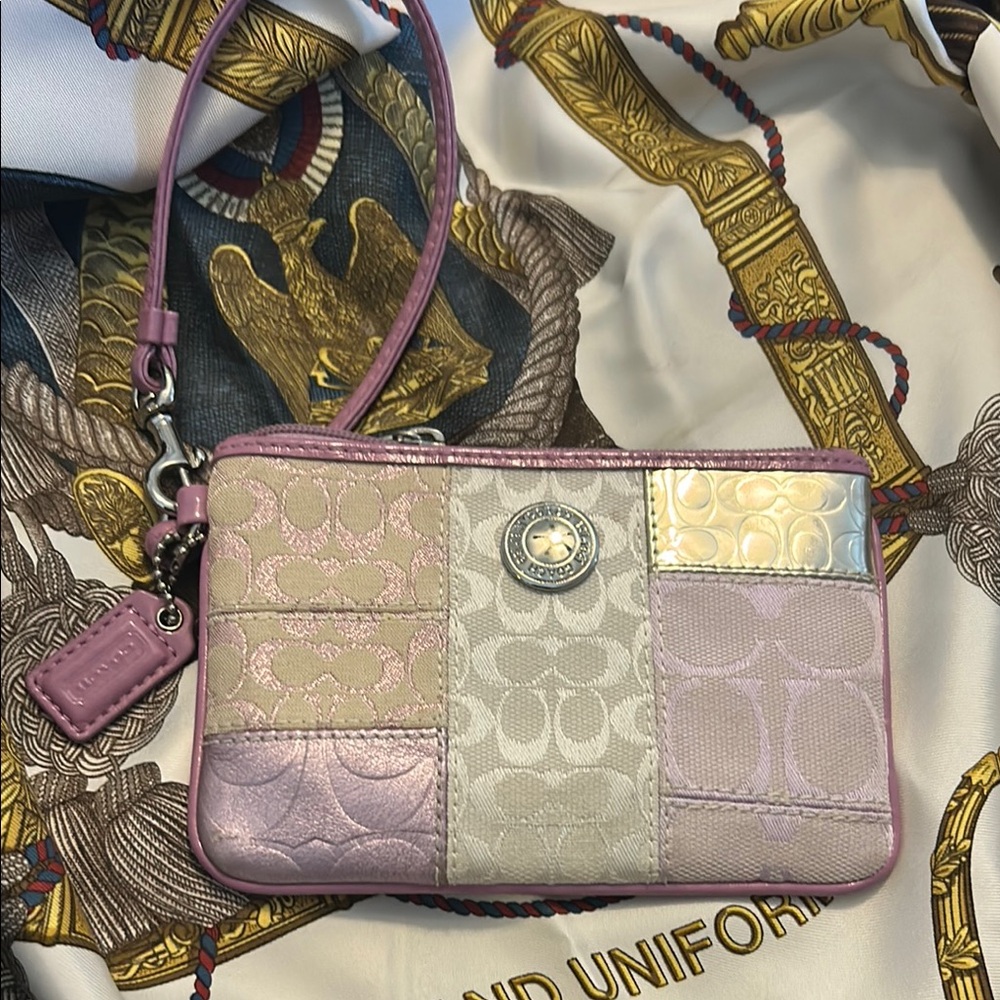 Coach Patchwork Wristlet in Pink and Cream